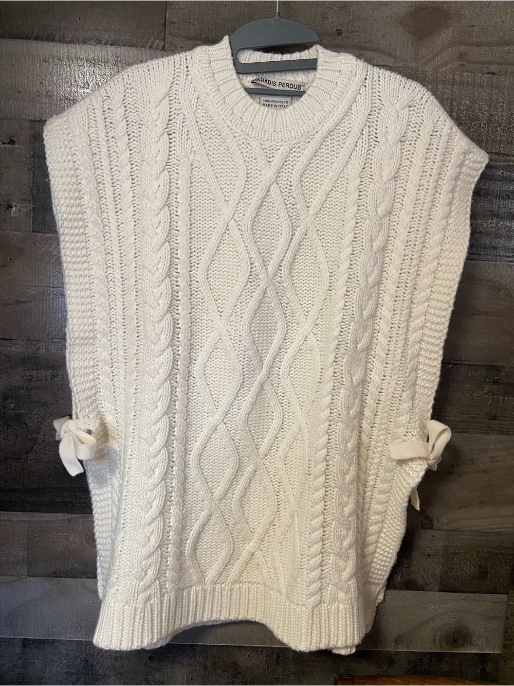 Paradis Perdus Cable Knit Sweater Vest Cream 100% recycled wool blend O/S